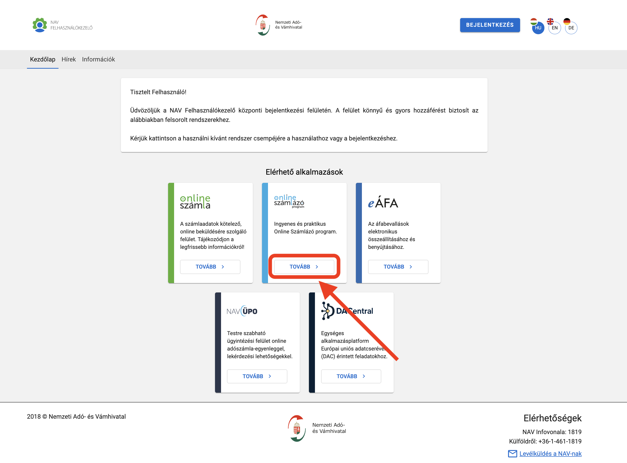 NAV Felhasználókezelő – Online Számlázó kártya