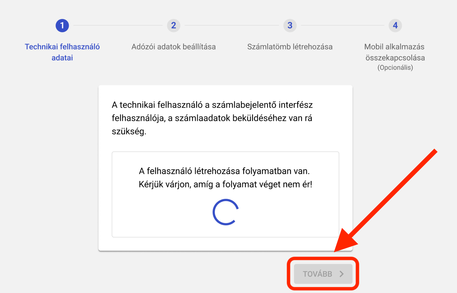 Technikai felhasználó létrehozása – töltés