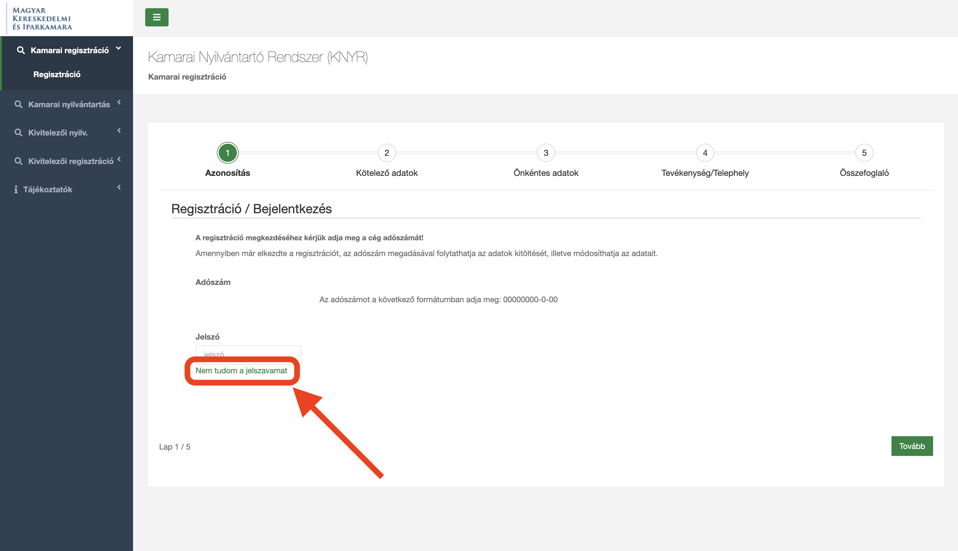 KNYR regisztráció – Nem tudom a jelszavamat link