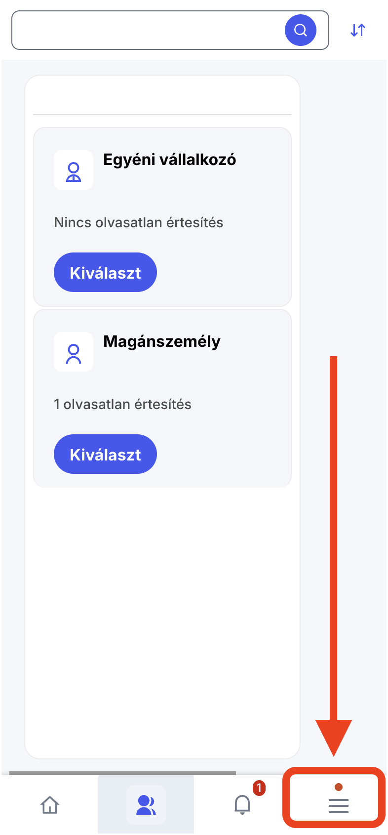 Koppints a jobb alsó sarokban lévő menü ikonra (≡).