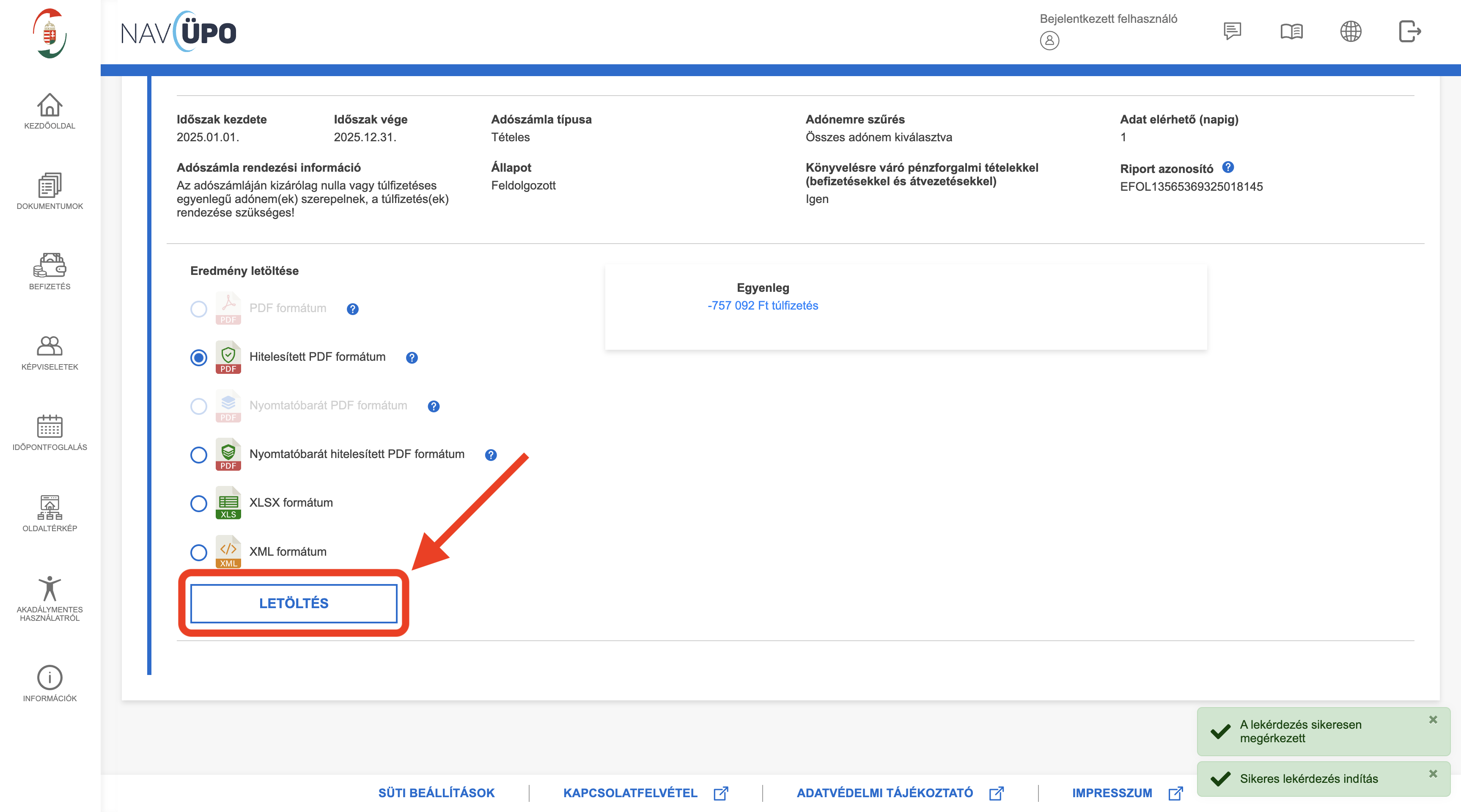 Töltsd le PDF-ben és ellenőrizd az előleget