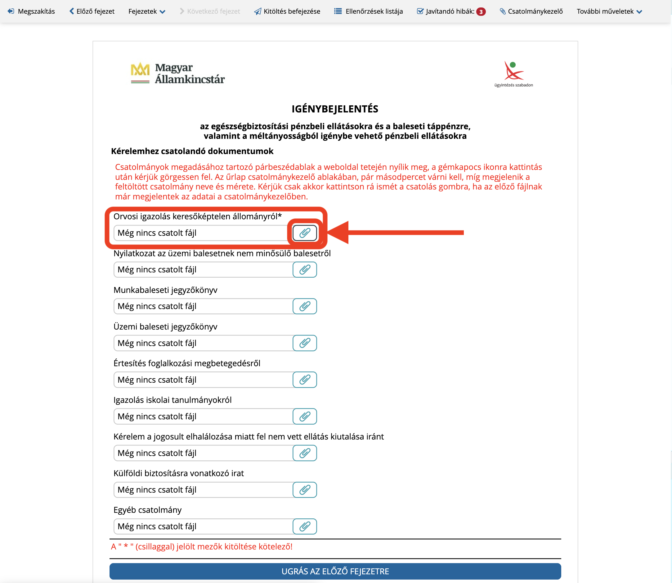 A dokumentum feltöltés fejezetben csatold az orvosi igazolást: