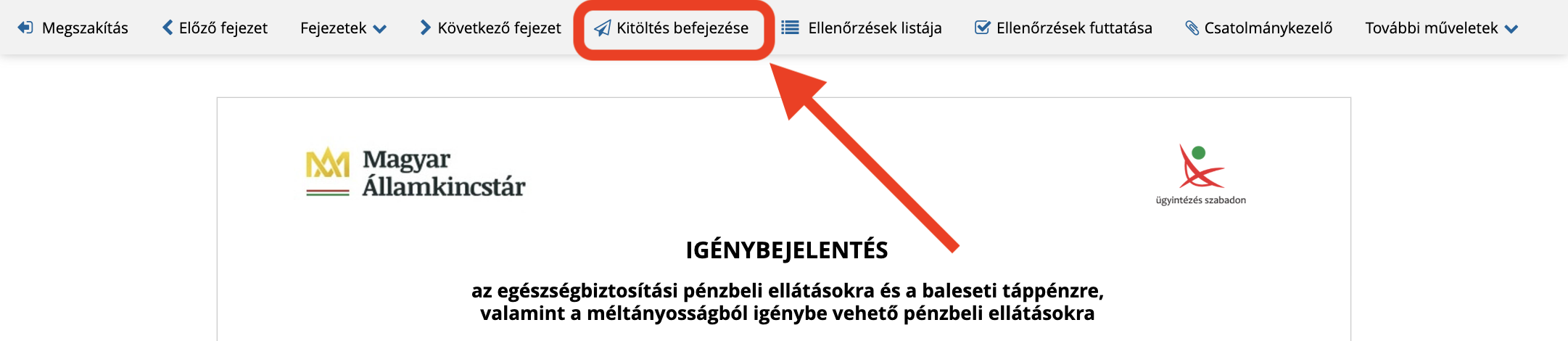 Ha nincs több hiba, kattints a felső menüben a „Kitöltés befejezése" gombra az űrlap beküldéséhez.