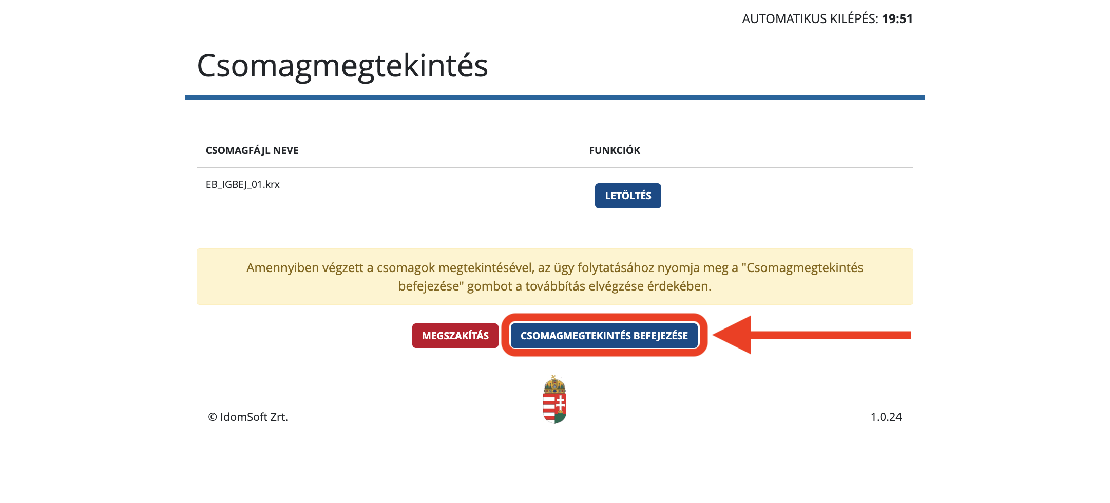 Végül a Csomagmegtekintés oldalon kattints a „Csomagmegtekintés befejezése" gombra a végleges beküldéshez.
