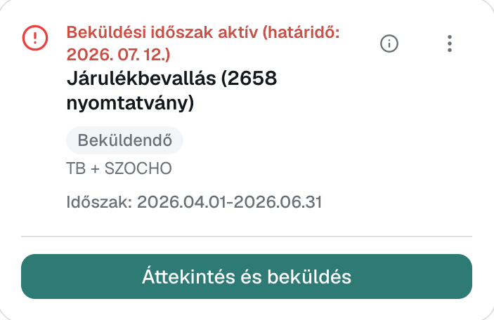 Taxo direkt bevallás beküldés képernyő