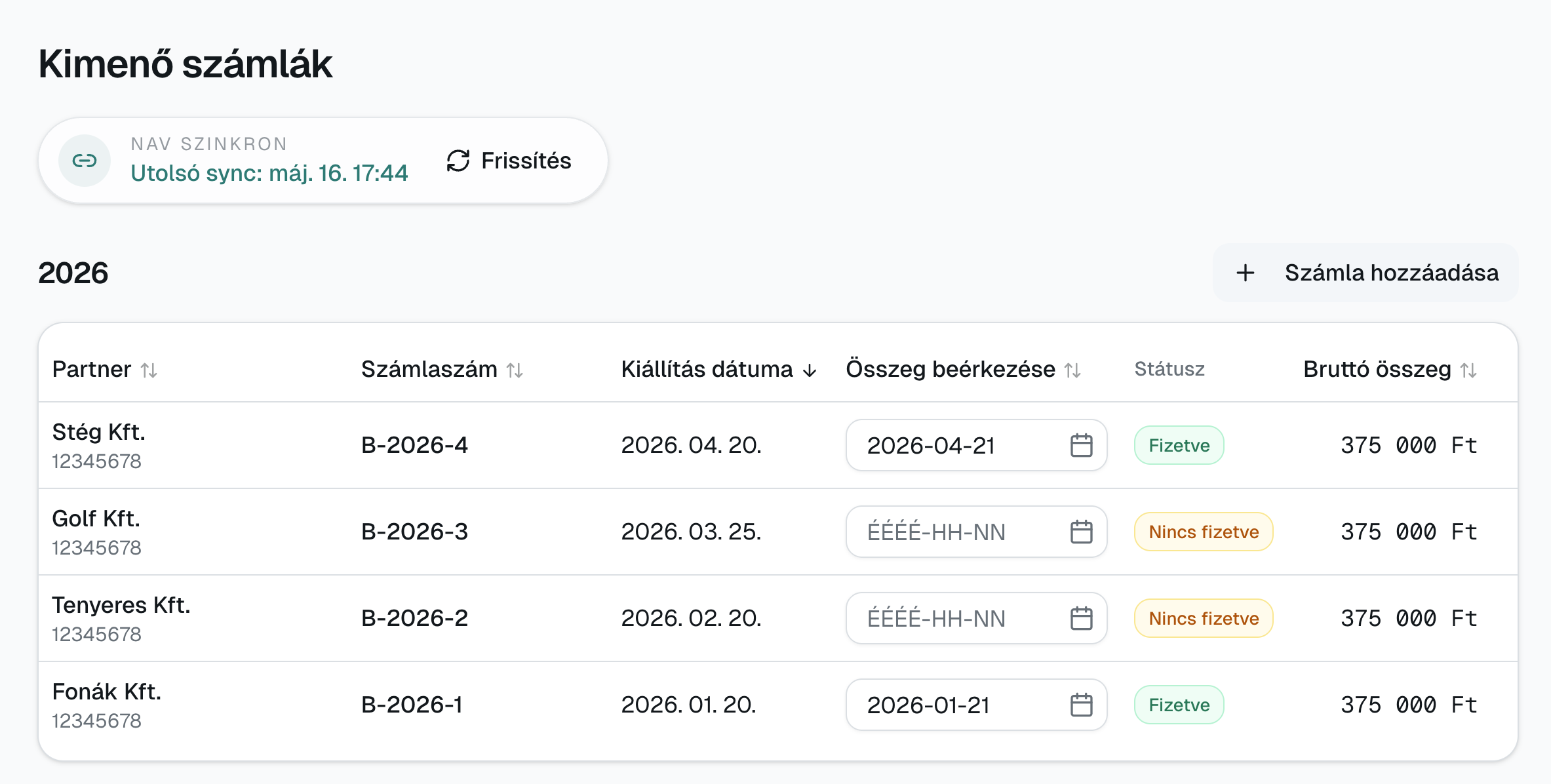 Taxo könyvelő app kezdőlap